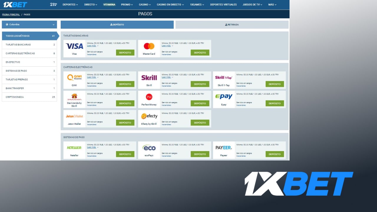 1xBet Depositar Dinero