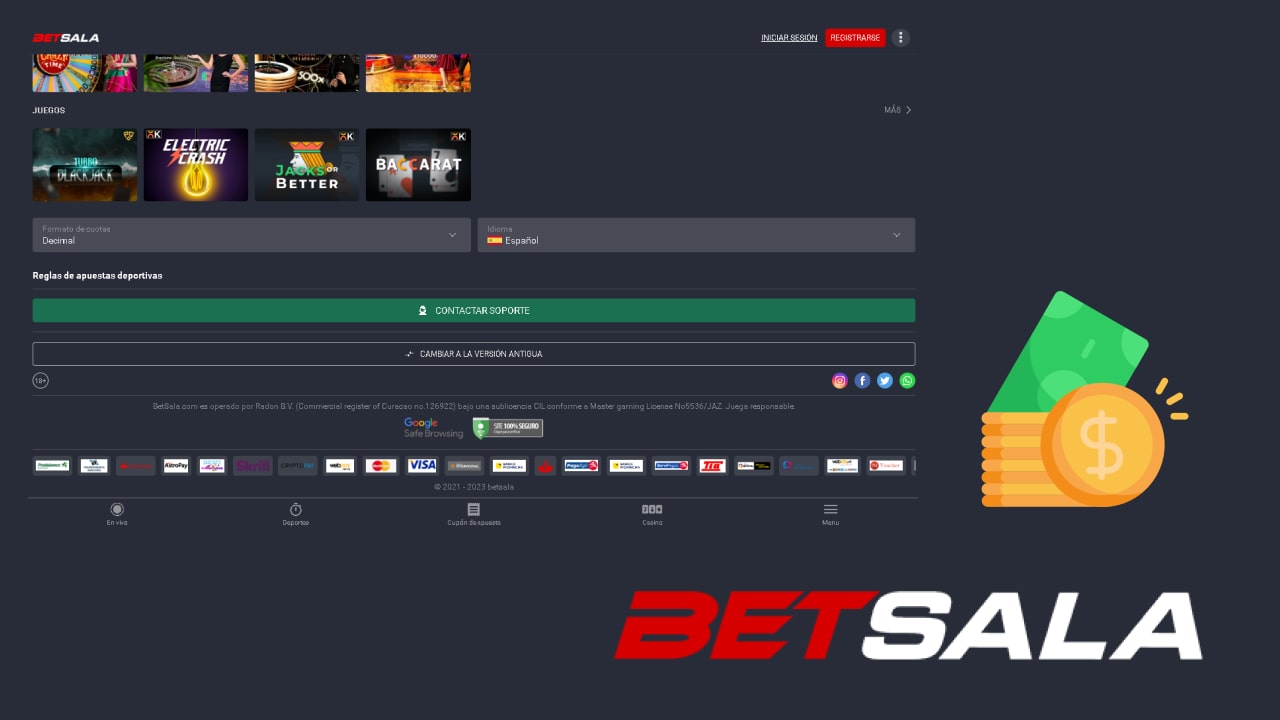 Depositar dinero Betsala